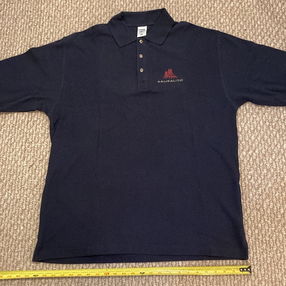 Souvenir Navy Embroidered Collared SS Shirt from Sausalito; Men’s Adult 1X Large - Picture 3 of 7